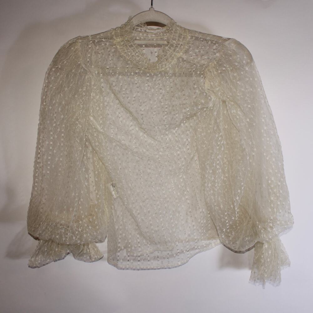 Aviva On Earth Cream 100% Cotton Sheer Top With Pearls Size 36